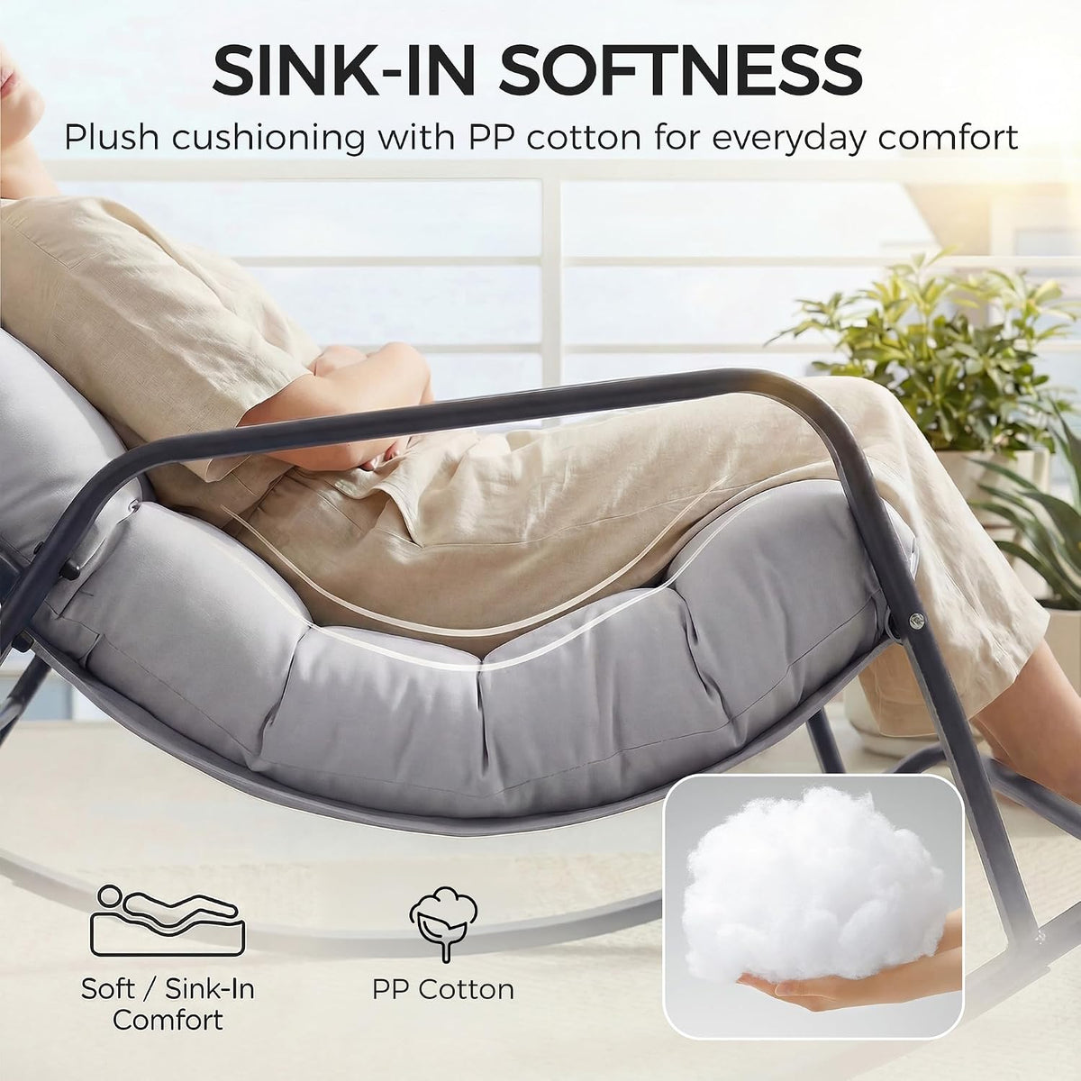 RADIATA Papasan Rocking Chair with Footrest, Outdoor Rocking Lounge Chair