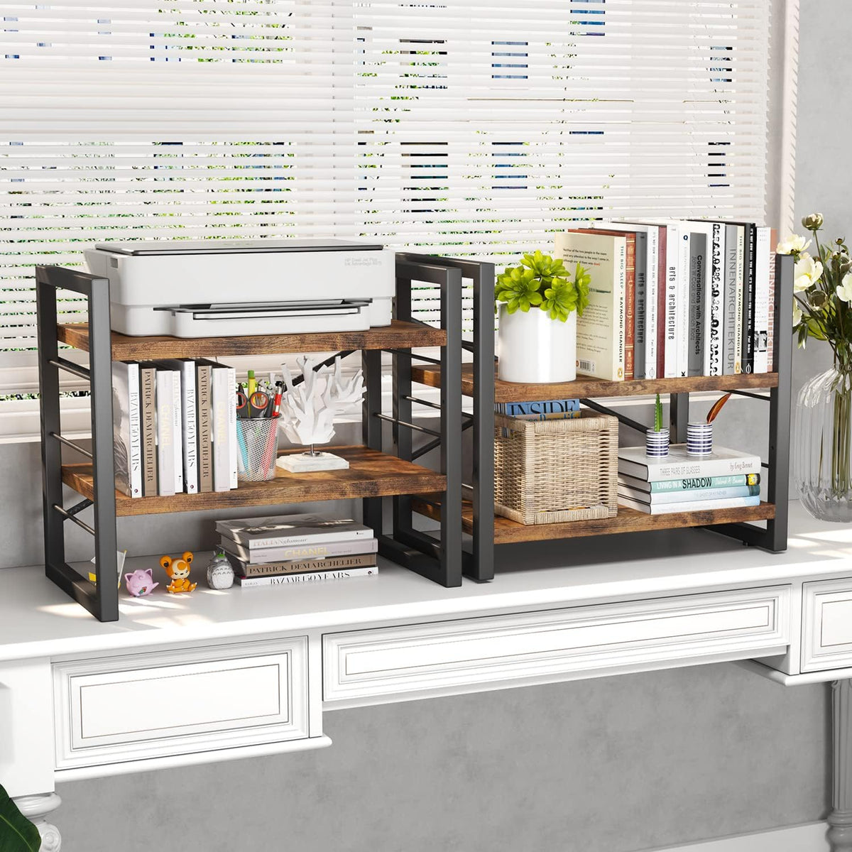 Homeiju Bookshelf, Dorm Desk Hutch, Desk Shelf Organizer, 4 Tier Stackable Bo...