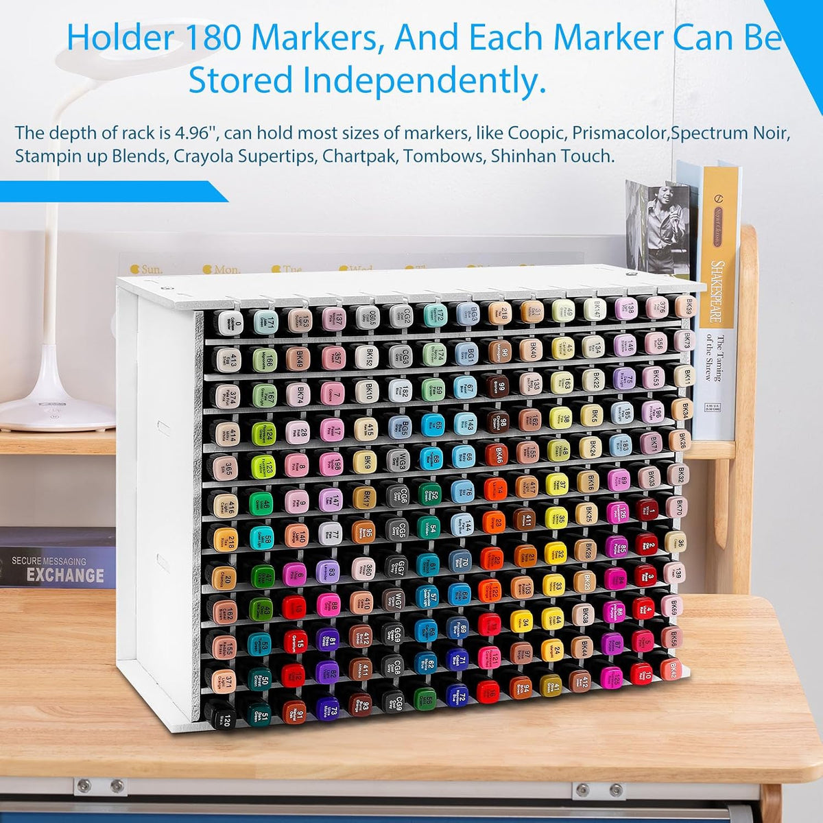 Marker Organizer for Desk,180 Slots Marker Storage with Divider