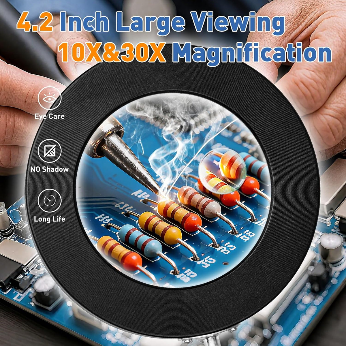 HITTI 30X 10X Magnifying Glass with Light, 1800 Lumens Stepless Dimmable