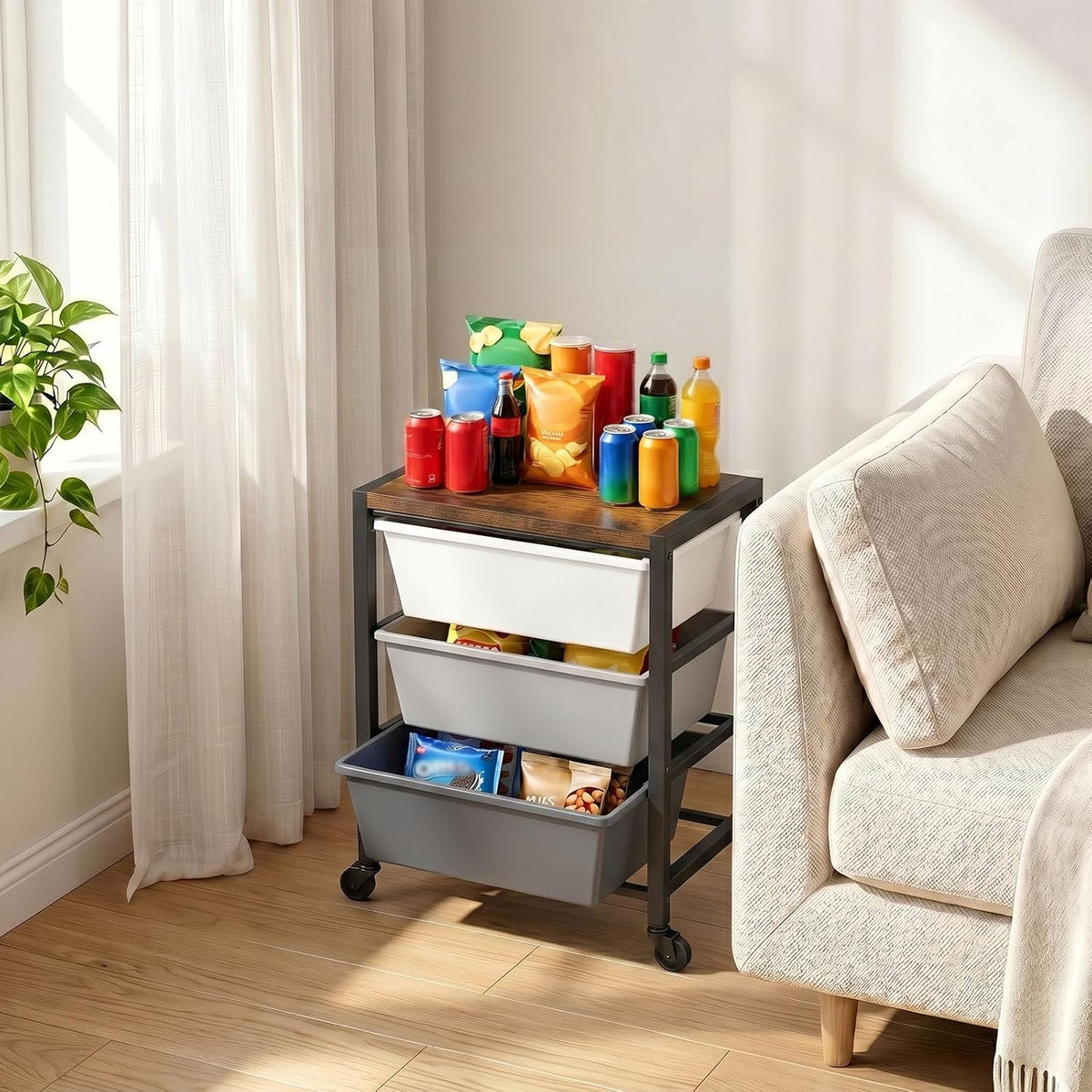 Rolling Cart with 3 Drawers, Plastic Drawer Storage Carts with Lockable Wheel...