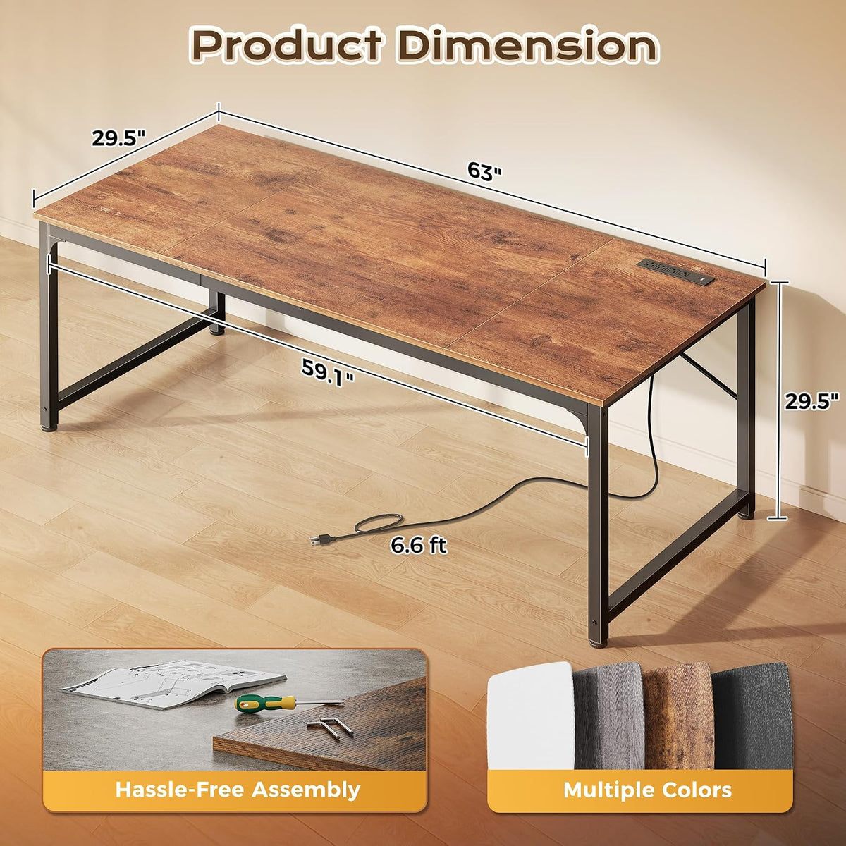 PRAISUN 63 X 30 Inch Extra Deep Desk with Power Outlets