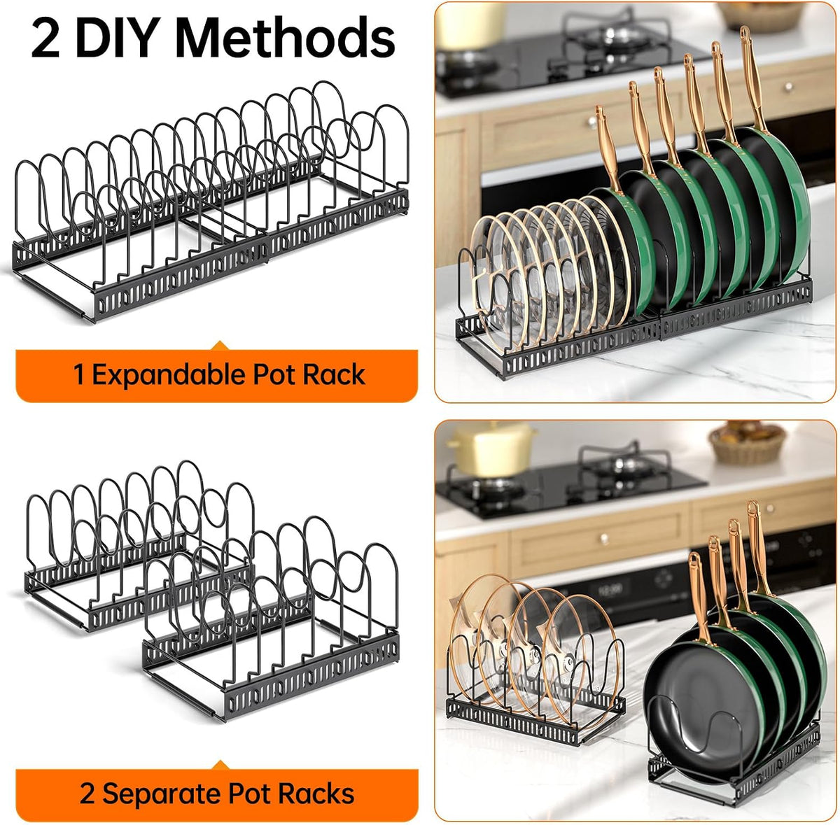 MUDEELA Expandable Pot Pan Lid Organizers inside Cabinet, 14 Divider-Black