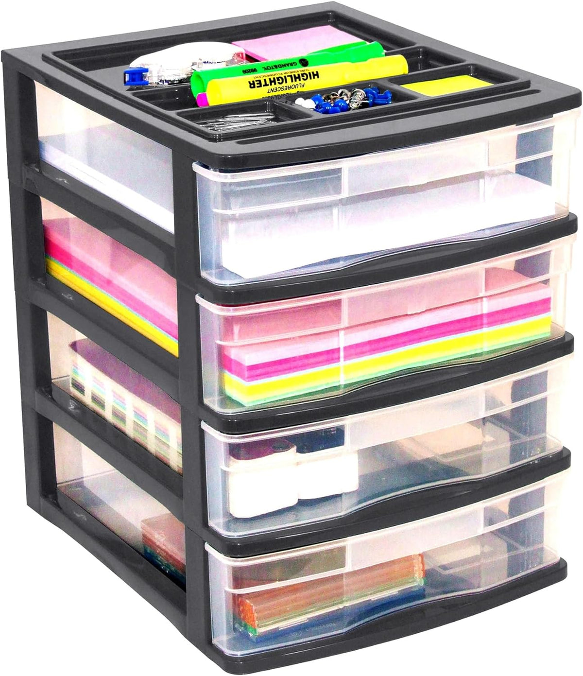 Gracious Living 4-Drawer Desktop/Countertop Storage Organizer, Black/Clear