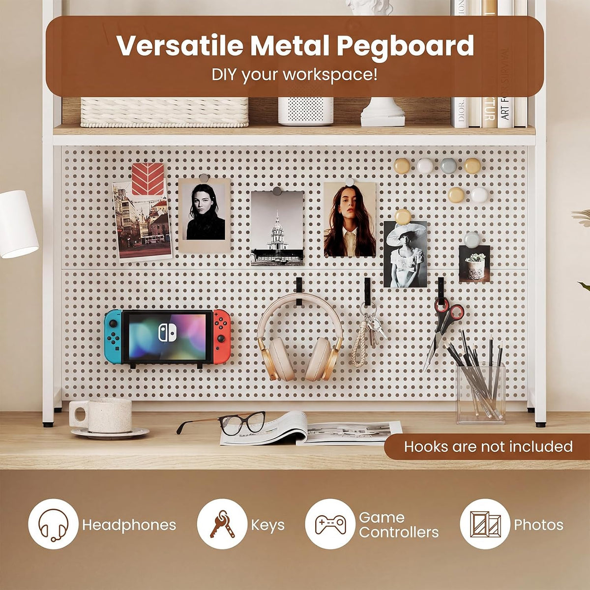 Tangkula Desktop Bookshelf, Multipurpose 2-Tier Desk Hutch with Pegboard, Ind...