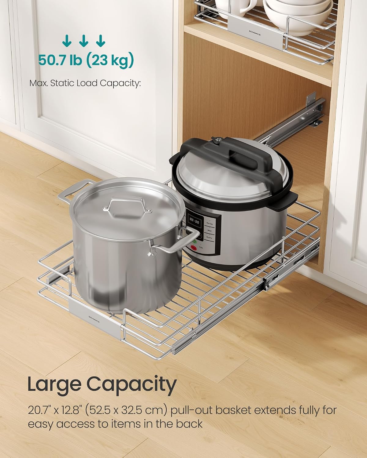 SONGMICS Pull Out Cabinet Organizer 14.6" W x 21.3" D, Easy Pull-Out
