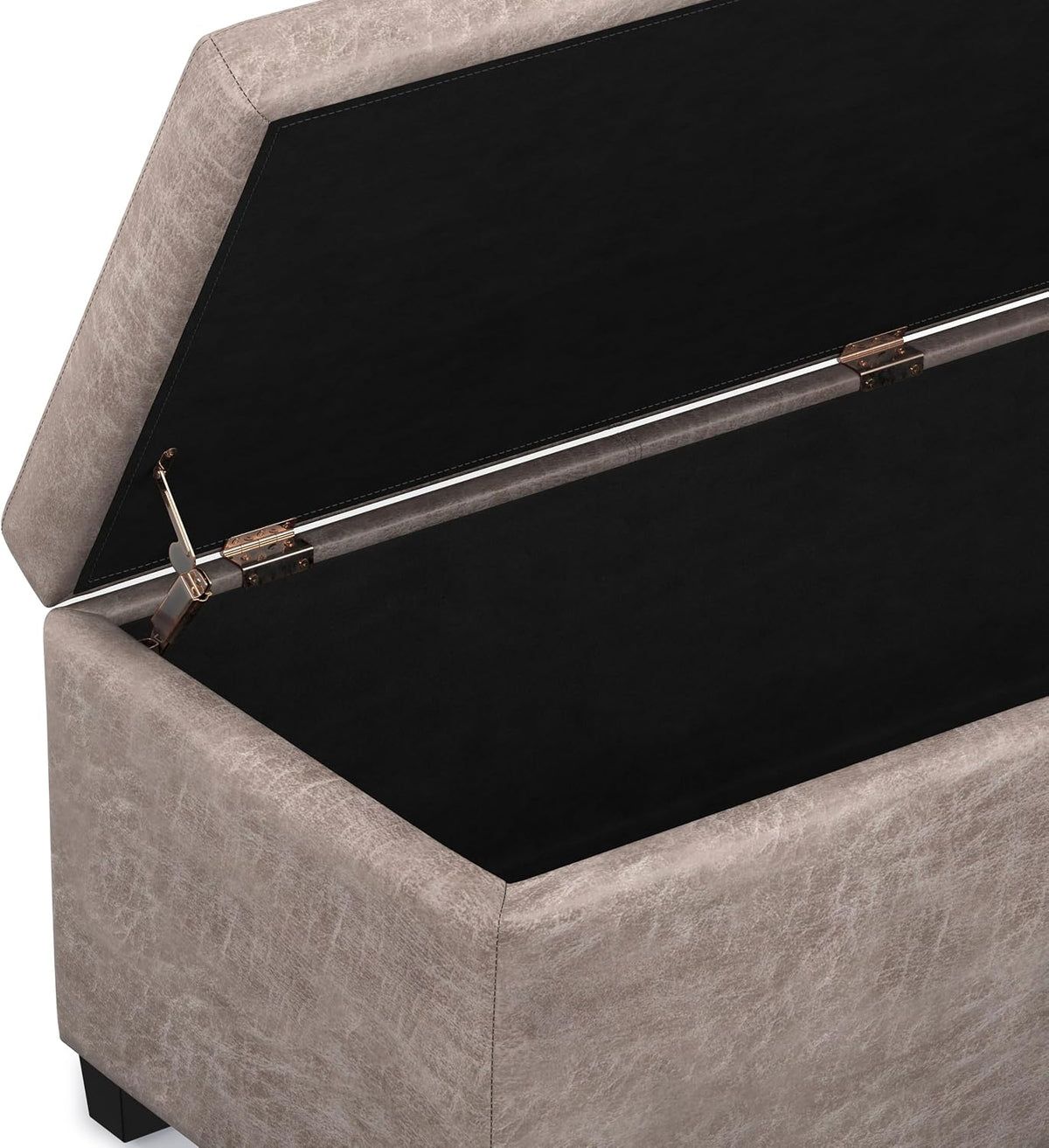 SIMPLIHOME Avalon 48" Wide Vegan Leather Storage Ottoman in Grey