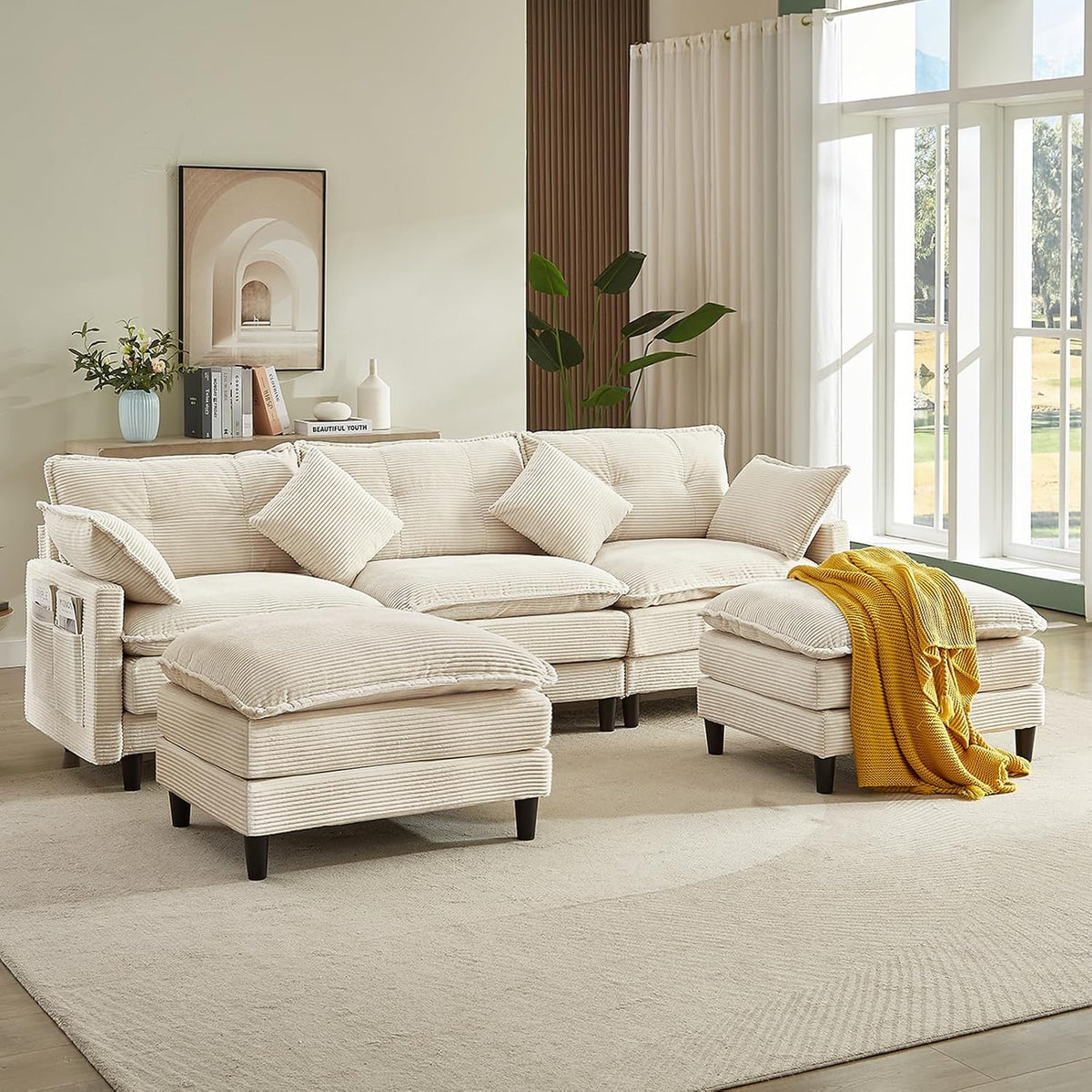 Match Ottoman Only for Cloud Modular Sectional Couch Sectional, Corduroy Foot...