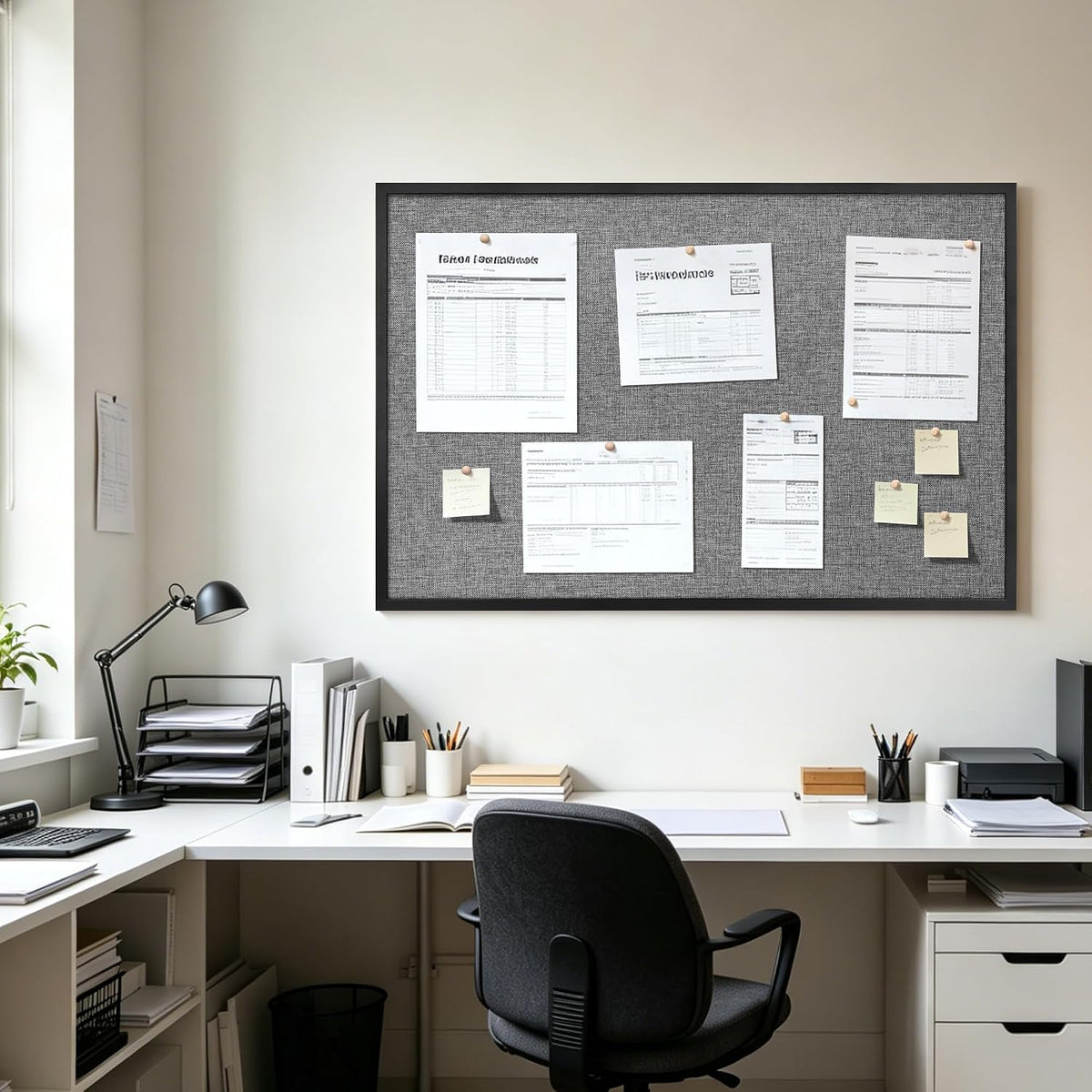 SELEAD Double-Sided Linen and Cork Bulletin Board (36"x24", Grey)