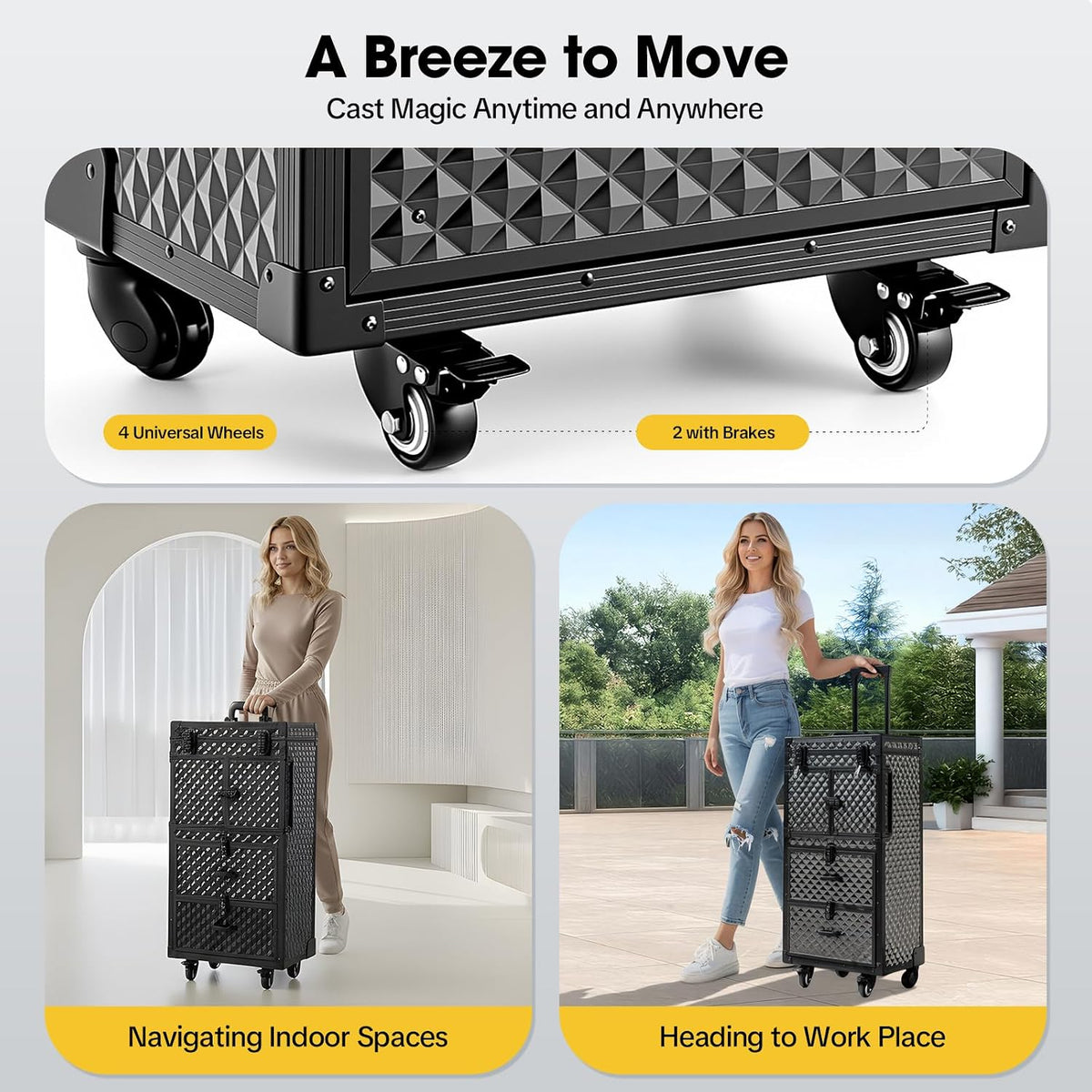 Rolling Makeup Train Case with Dual Password Locks, Aluminum Cosmetic Trolley...