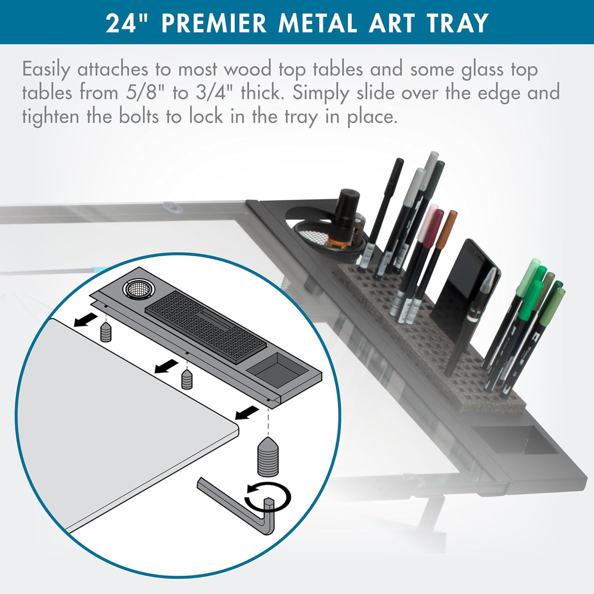 SD STUDIO DESIGNS Modern Premier Metal Tray for Art/Craft Table, 24 Inch, Black