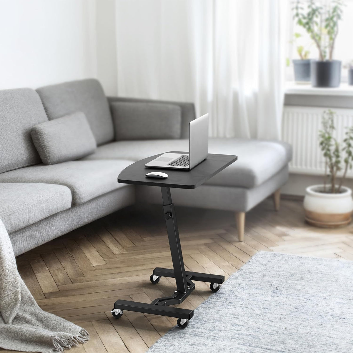 SHW Mobile Height Adjustable Laptop Rolling Cart w/Lockable Wheels, Black