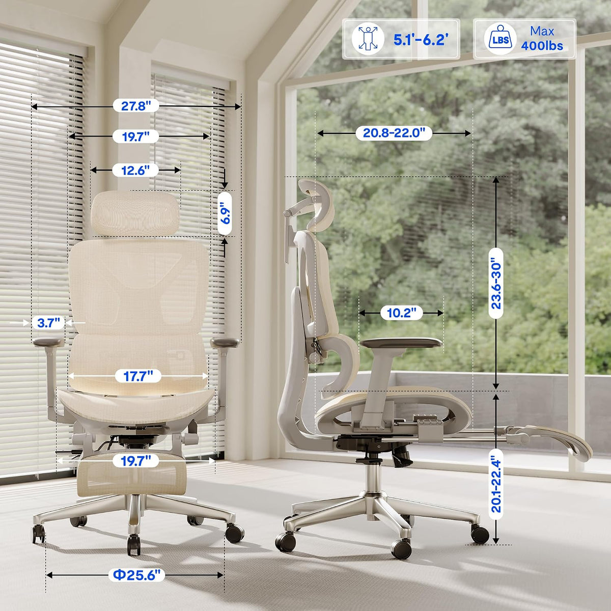 FLEXISPOT ErgoX Premium Ergonomic Office Chair Cream-FT