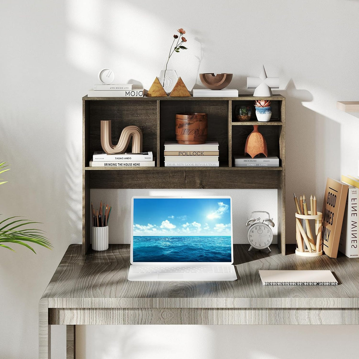 LDAILY Desktop Bookshelf, 2-Tier Office Desk Shelf Organizer with 4 Shelves, ...