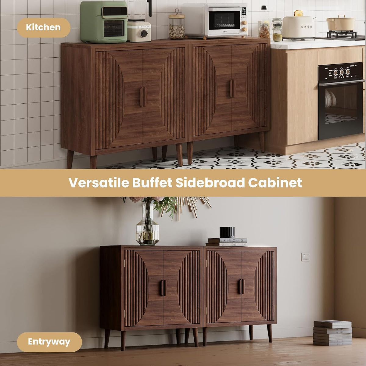 HOMPUS Modern Buffet Cabinet Set of 3, Accent Sideboard Storage Cabinet with ...
