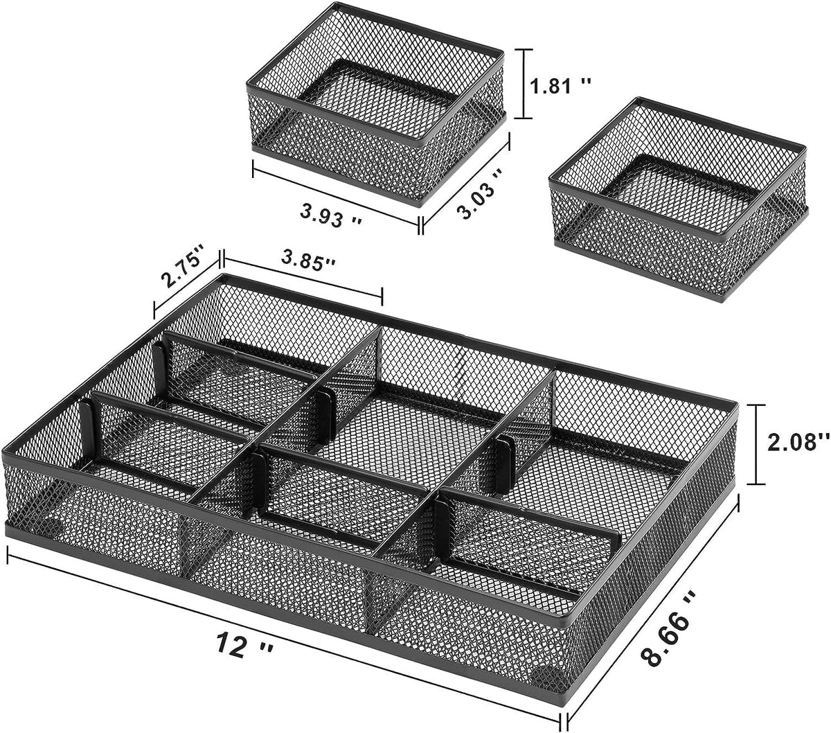Marbrasse Mesh Desk Drawer Organizer Tray 3 Packs, Black-2PCS