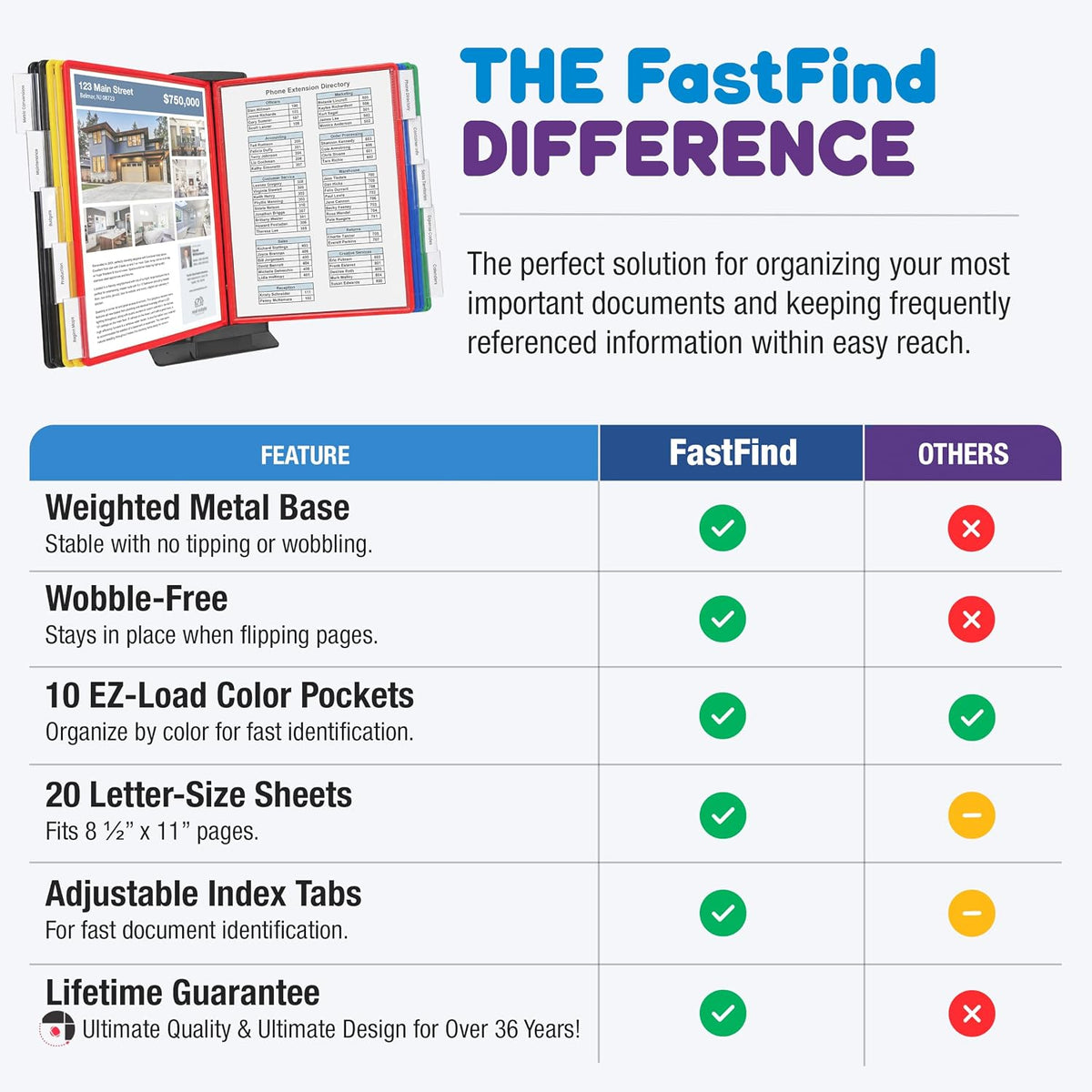 Ultimate Office FASTFIND 10-Pocket Desk Reference Display Organizer, Colors