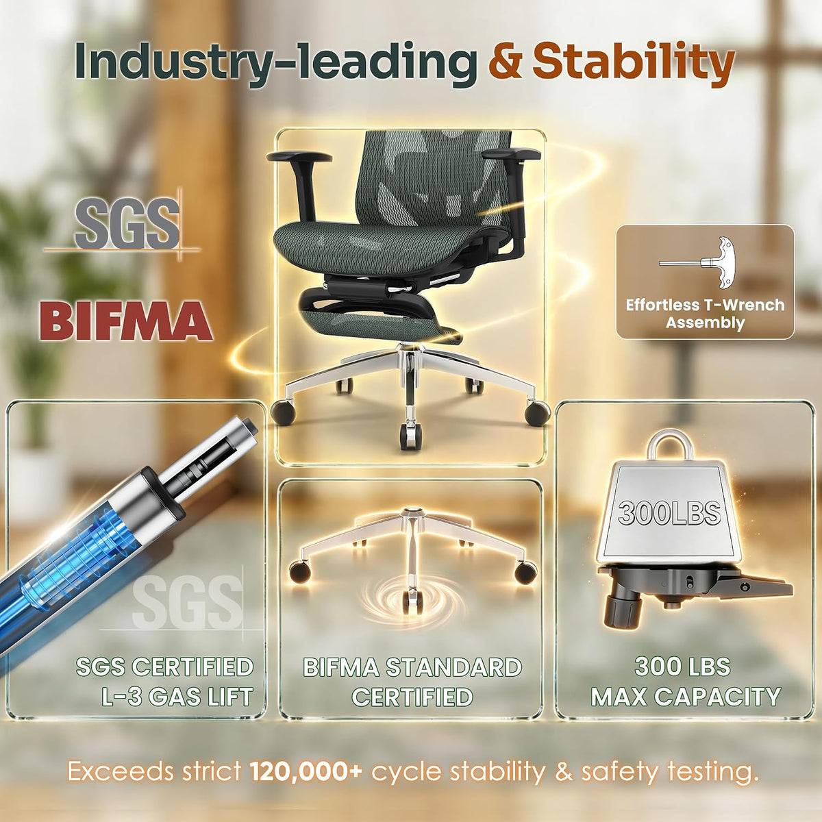 GABRYLLY Ergonomic Office Chair with Adjustable Lumbar Support, 3D Armrests &...