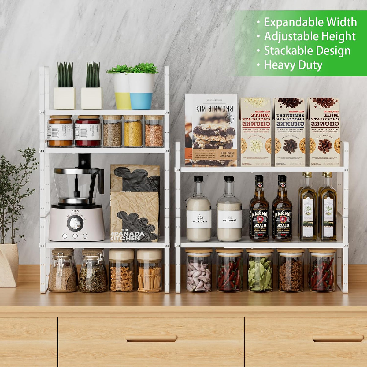 Expandable Cabinet Shelf, Stackable Organizer Rack, White Small 1 PK