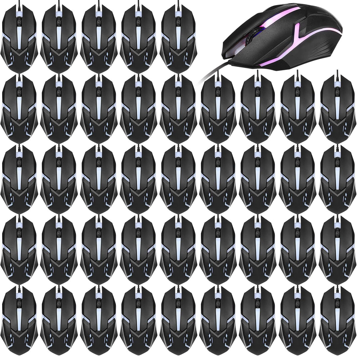 Sratte 30 Pack Black USB Wired Mouse Bulk 1200 DPI RGB Optical Computer Mouse...
