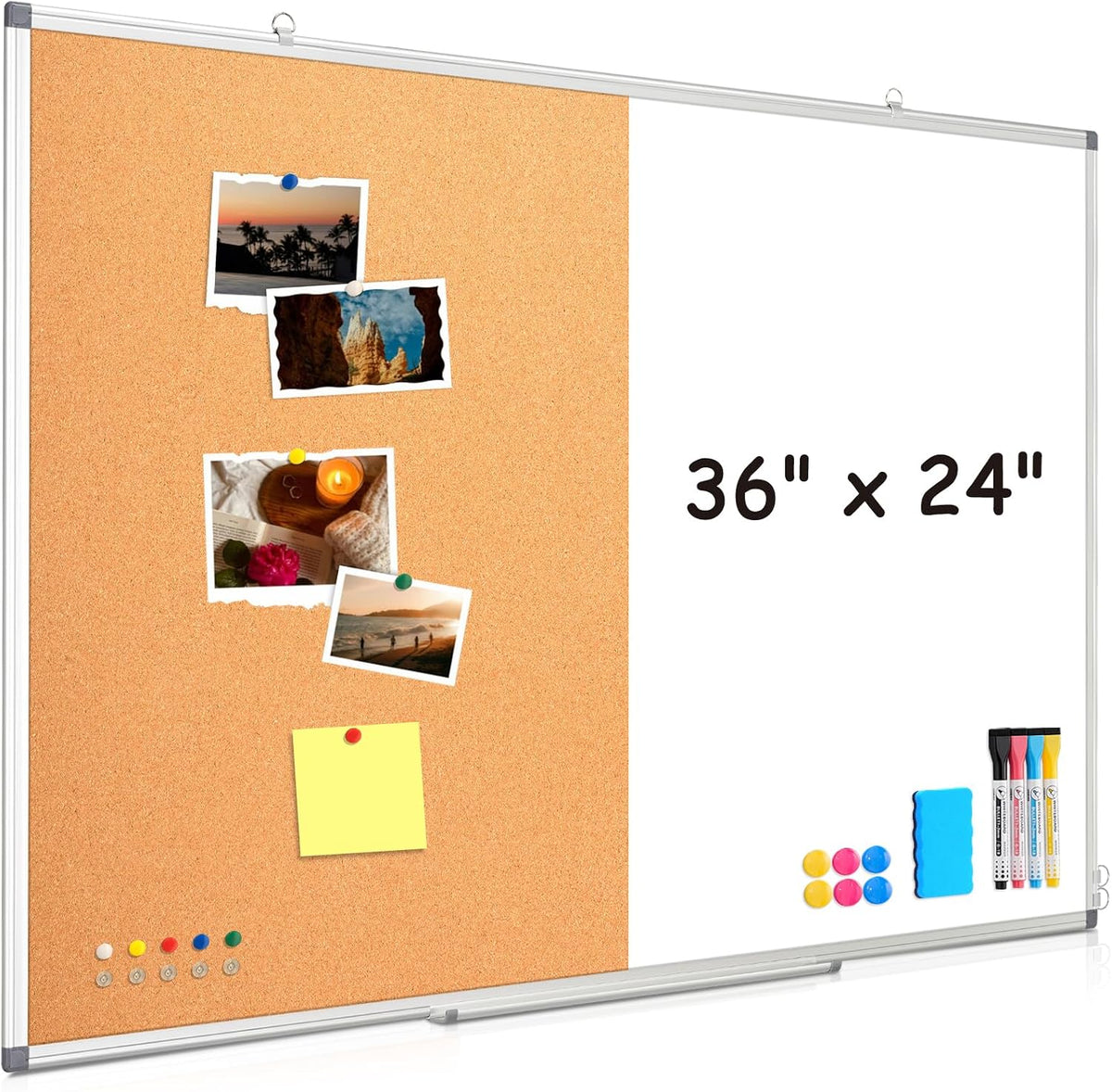 Magnetic Dry Erase White Board Cork Board Combo for Wall with Accessories