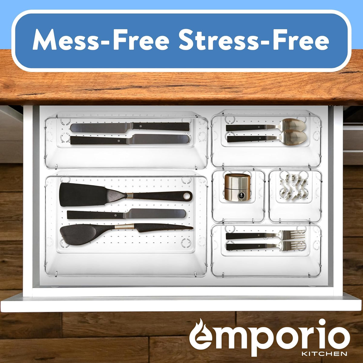 Emporio Kitchen Drawer Organizer Set - 12, 20, 18, 22 Pcs Stackable Storage T...