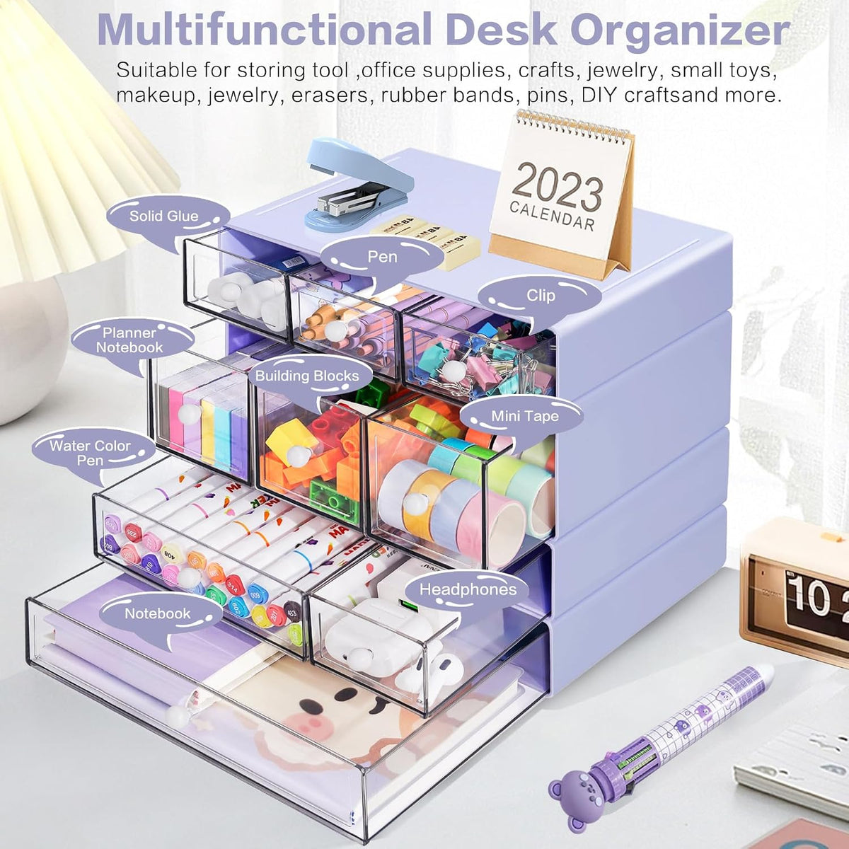 Desk Storage Organizer with 9 Drawers, 4 Tiers Stackable Desktop Craft Storag...