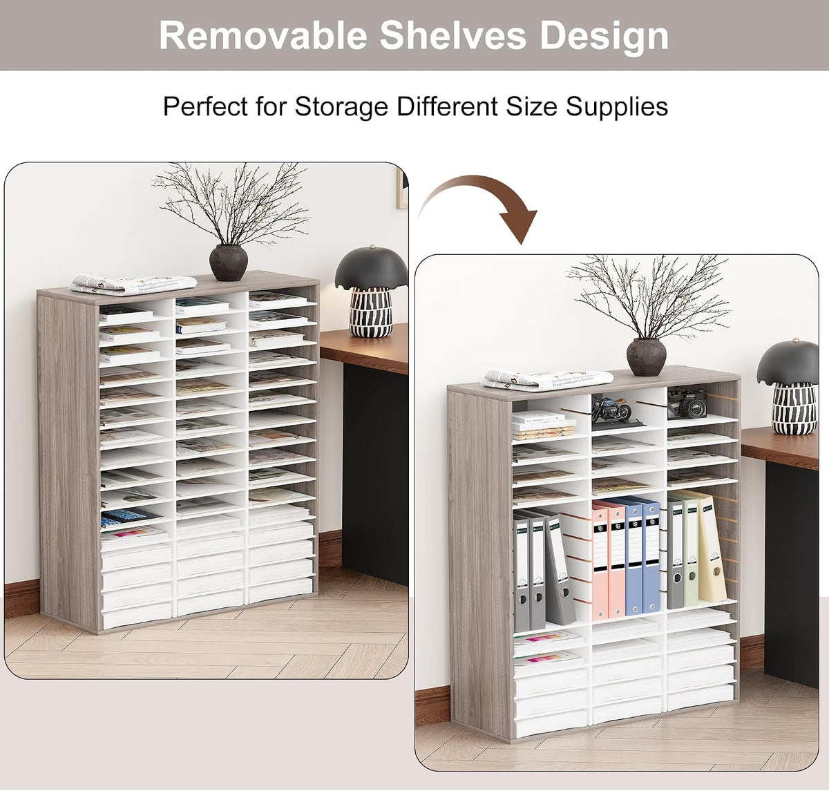 EasyPAG Wooden Literature Organizer with Adjustable Shelves, 48 Compartments ...