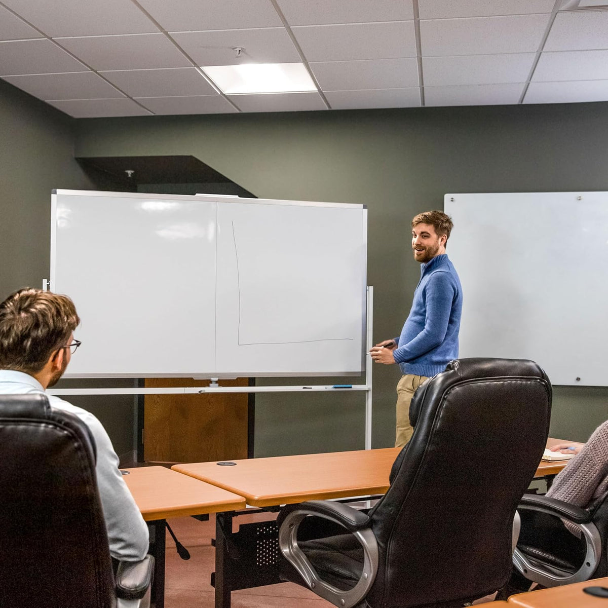 Sunnydaze Rolling Magnetic Whiteboard - 68" x 37" Double-Sided Dry ...