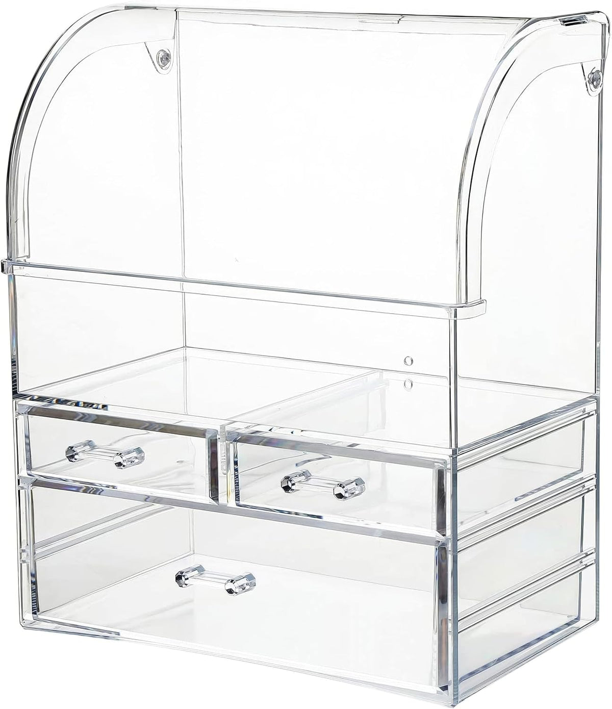 Clear Large Acrylic Makeup Organizer With Lid Cosmetic Storage Drawers Portab...