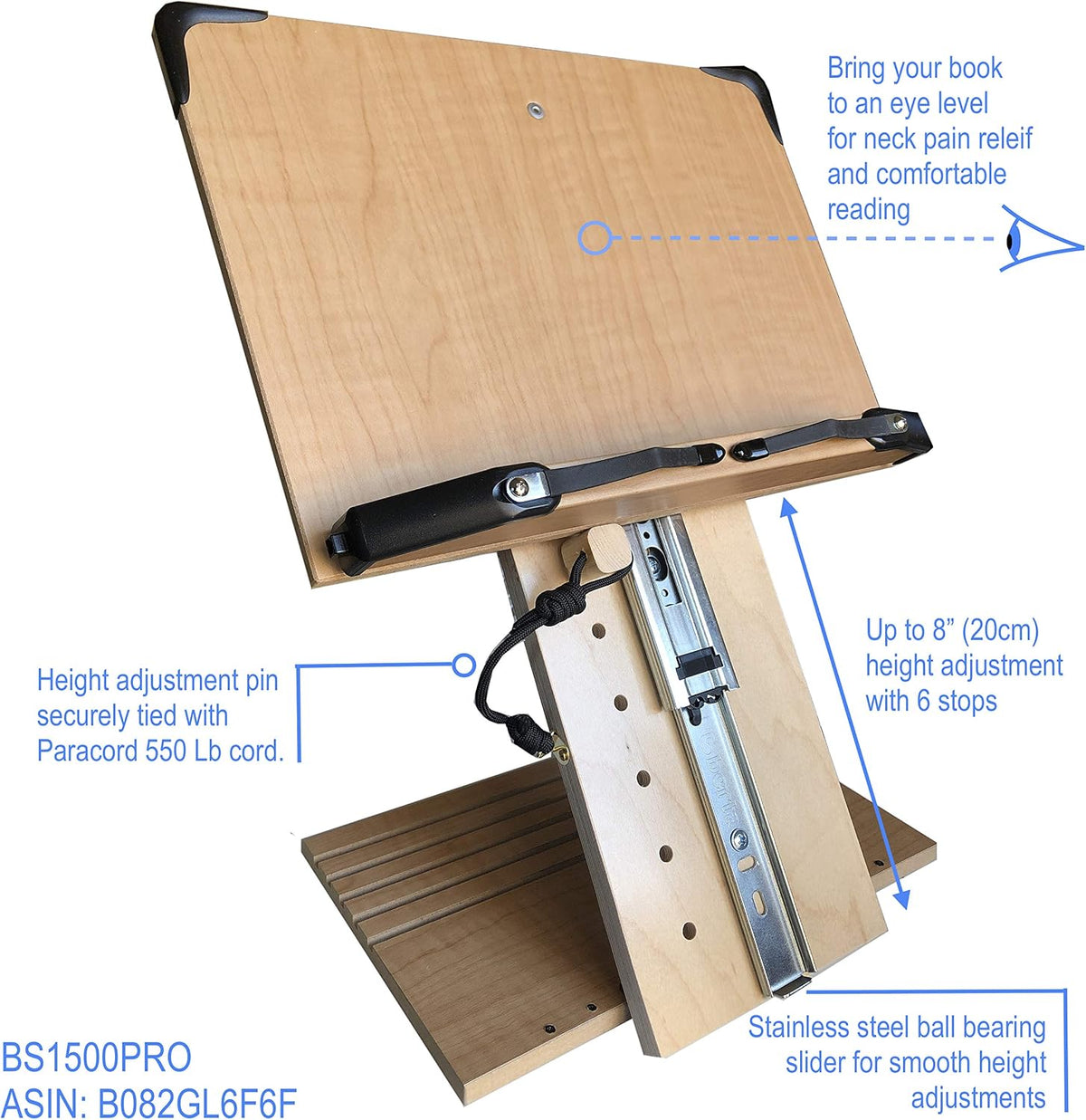 BS1500PRO Large Portable Height Adjustable Foldable Eye-Level Ergonomic Books...