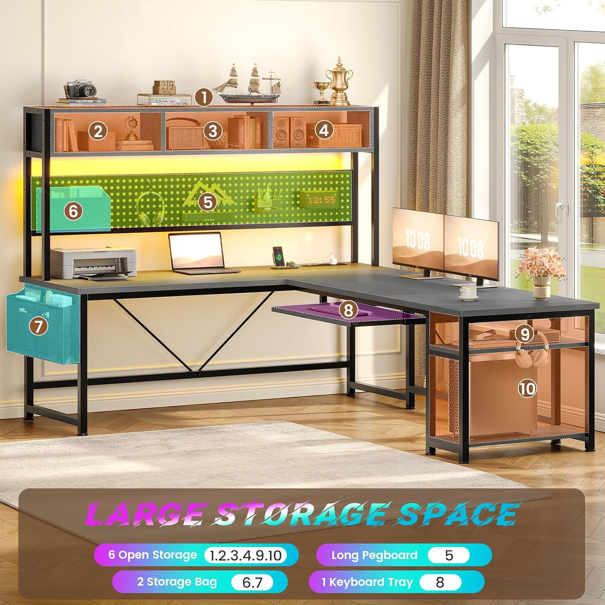 SEDETA L Shaped Office Desk with Hutch, Reversible 94.5" Computer Desk
