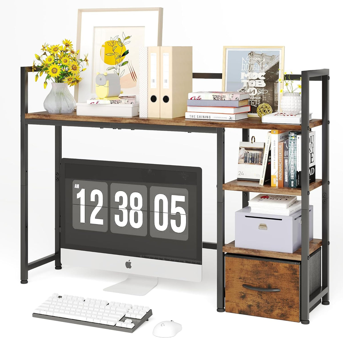 Desk Shelf with Drawer, 41.3" Desktop Organizer Shelf, Desk Hutch for Co...