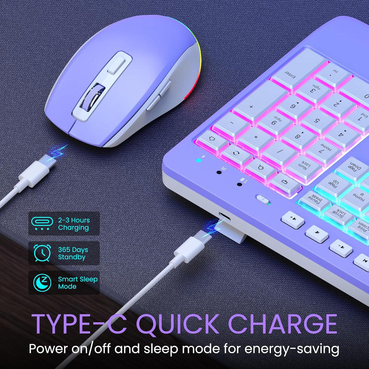 Wireless Keyboard and Mouse Combo- VEILZOR 2.4G Rechargeable Keyboard with Ph...