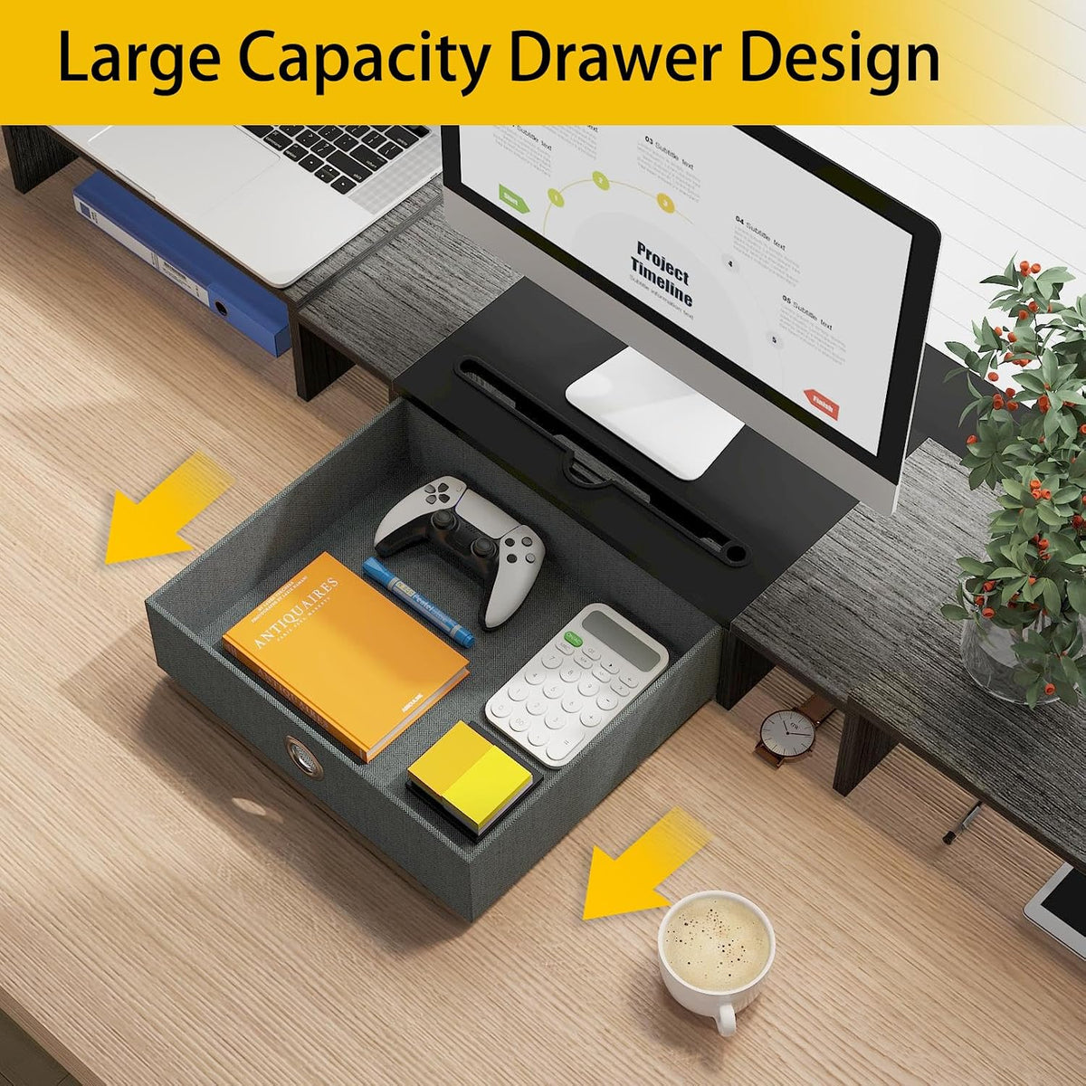 WESTREE Triple Dual Monitor Stand Riser with Drawer,Extra Large Adjustable fo...