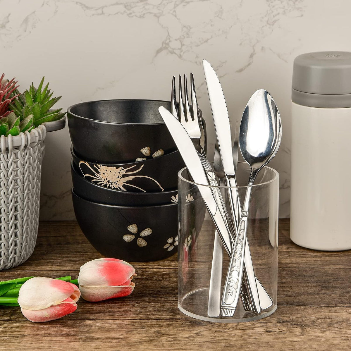 8 Pieces Clear Acrylic Pen Holder Round Acrylic Pencil Cup Clear Makeup Bush ...