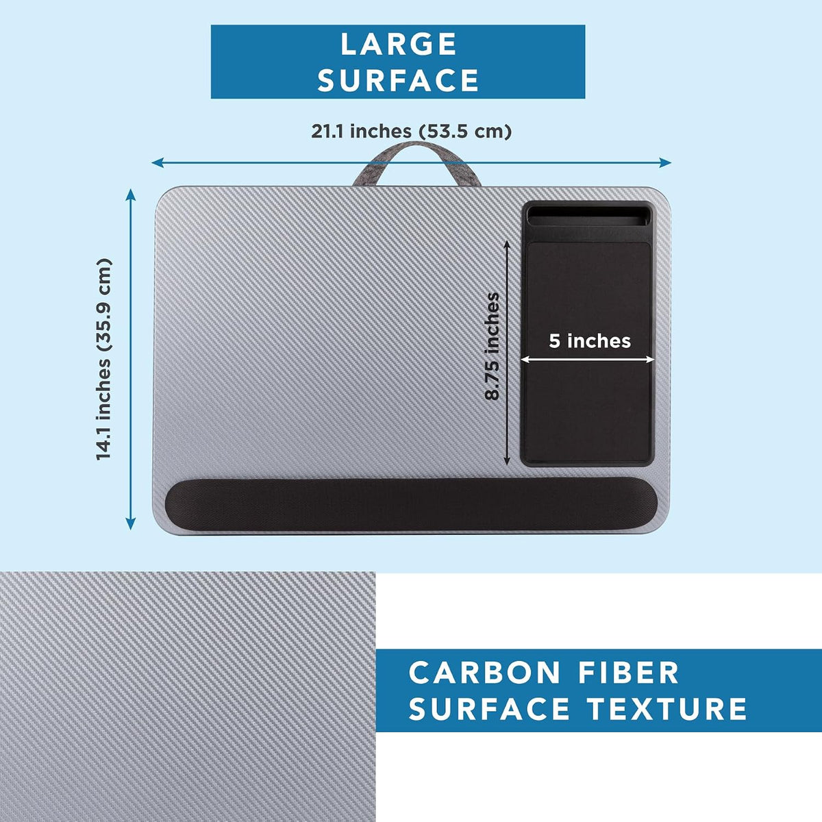 LAPGEAR Home Office Pro Lap Desk – Silver Carbon, Fits 15.6” Laptops