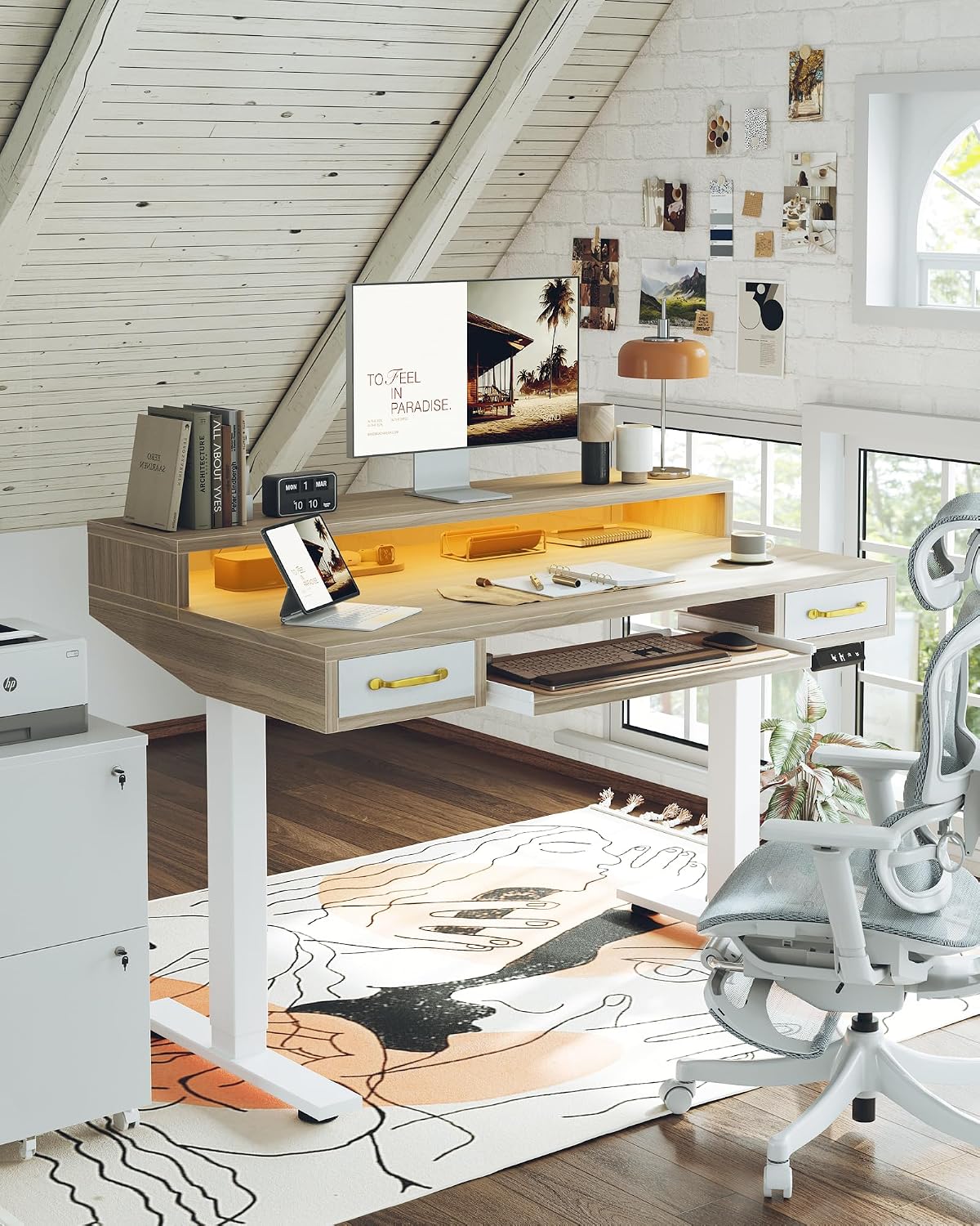 TIQLAB Standing Desk with Two Drawers, Stand Up Standing Desk Adjustable Heig...