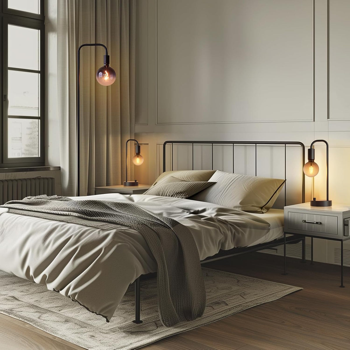ONEWISH Industrial Lamp Set 3 Piece-1 Floor Lamp and 2 Dimmable Table Lamp- 3...