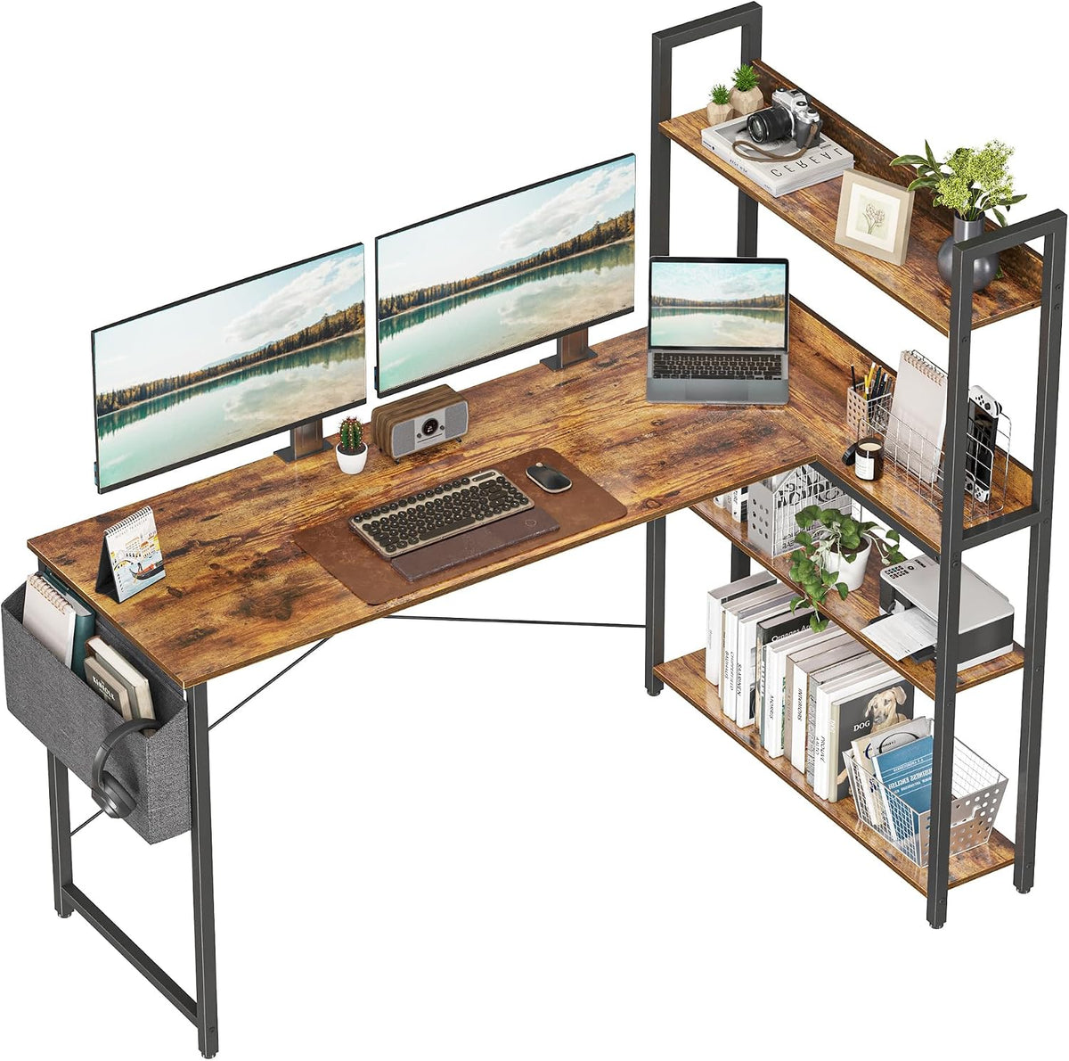 Treesland 55 Inch Computer Desk with Storage Shelves, L Shaped Desk with Stor...