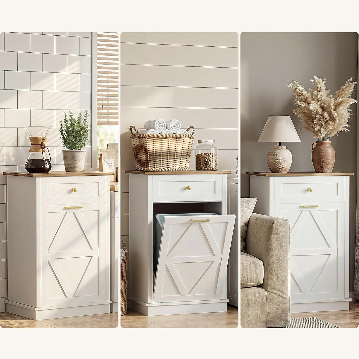 YESHOMY 10 Gallon Tilt Out Trash Cabinet with Drawer, White