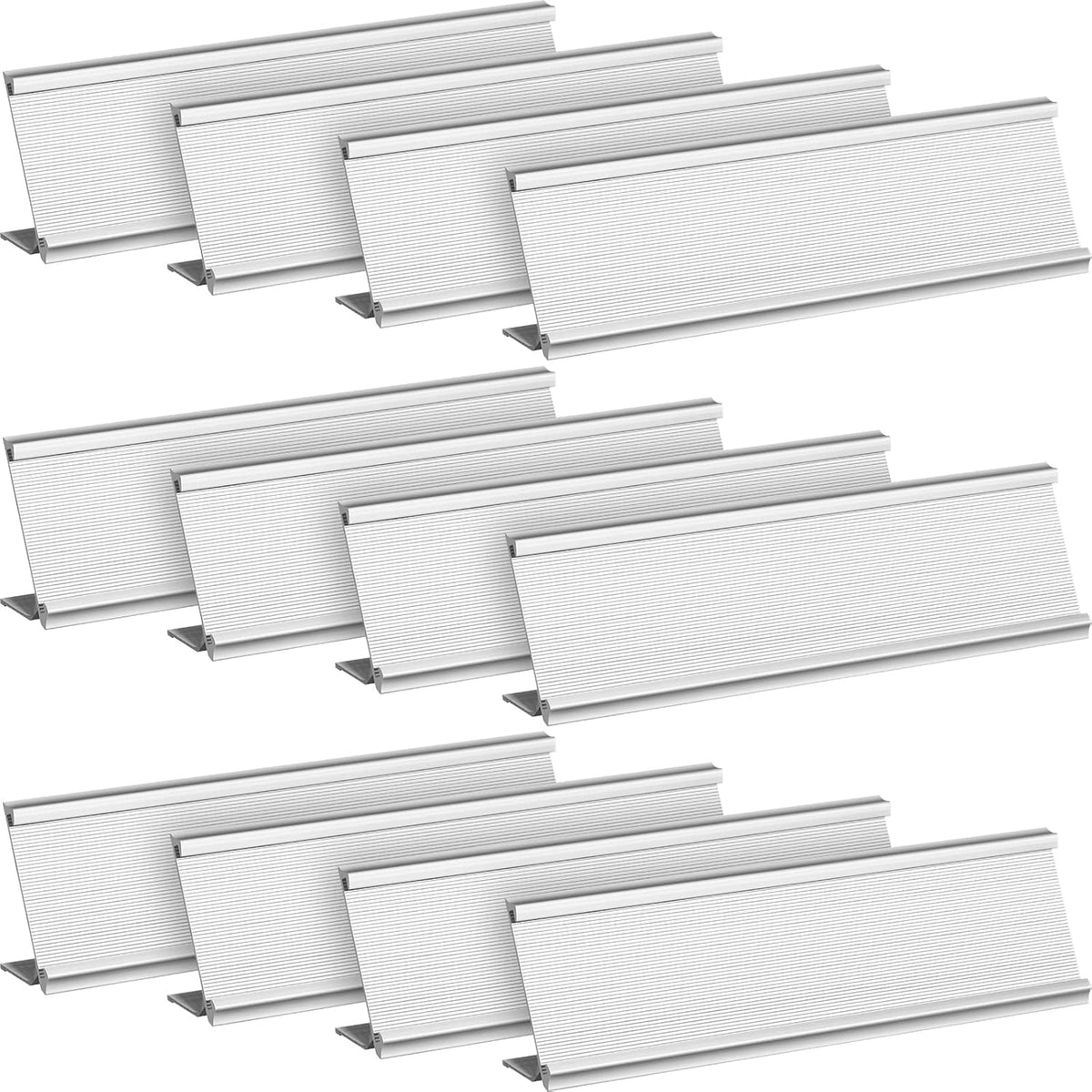 LEIFIDE 12 Pack 2x8 in Aluminum Name Plate Holder for Desk Office, Silver