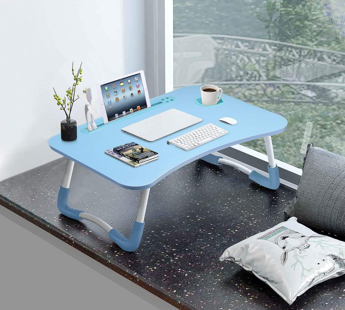 Slendor Foldable Lap Desk with Cup Holder for Bed, Couch, Floor
