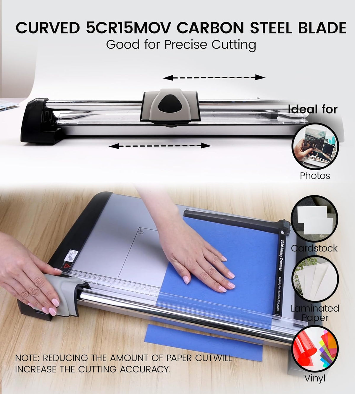 Rotary Paper Cutter, Heavy Duty Paper Trimmer 360mm(14.17") Cutting Leng...