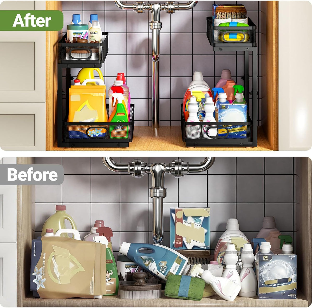 Under Sink Cabinet Organizer 2-Pack for Kitchen&Bathroom