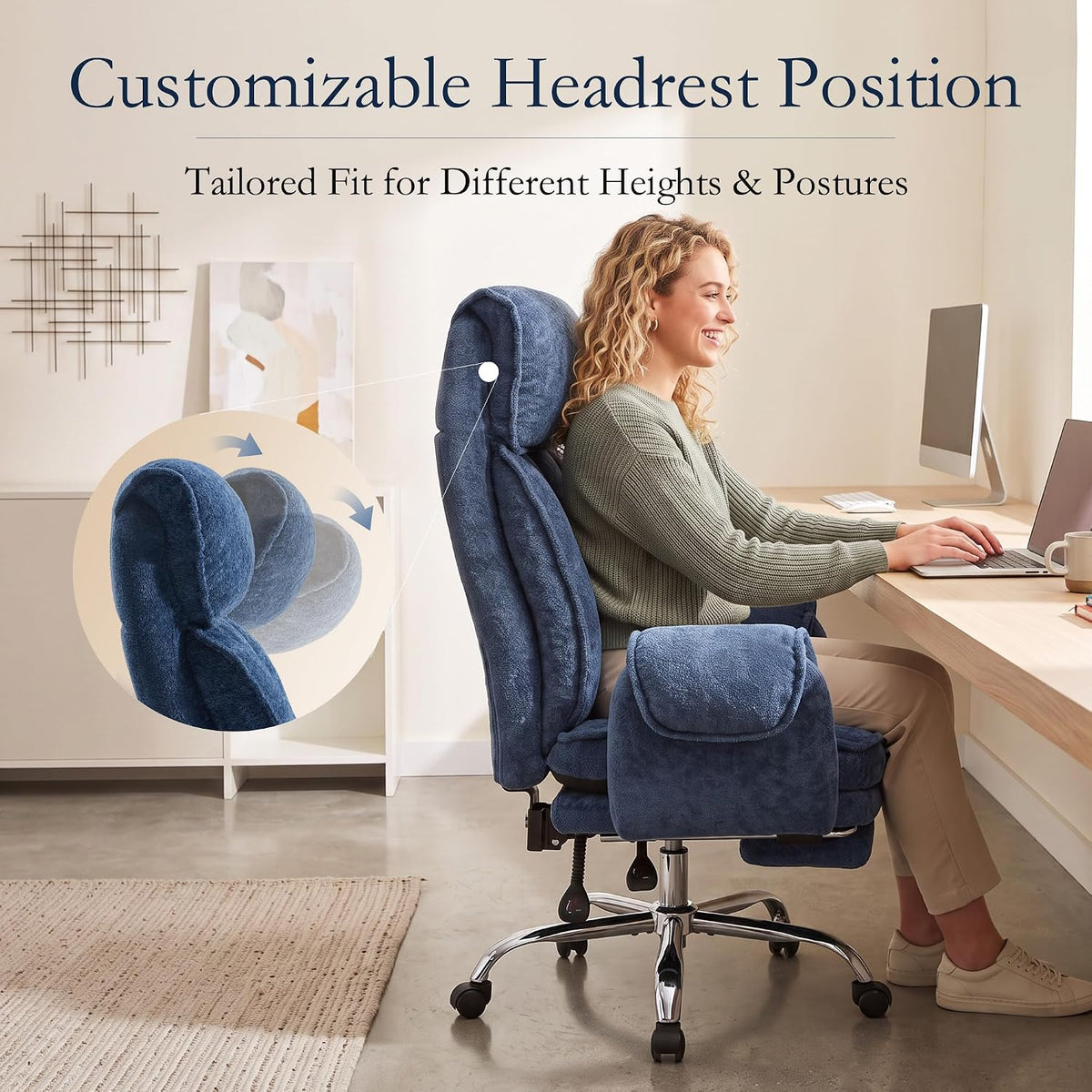 Criss Cross Office Chair Comfy with Adjustable 5-Position Armrests, Retractab...