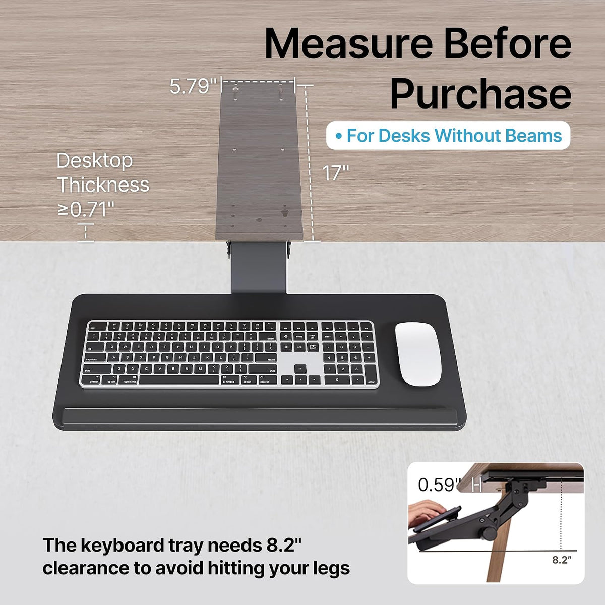 PEGZONE Keyboard Tray Under Desk Slide Out, 25 x 11 inch, Black