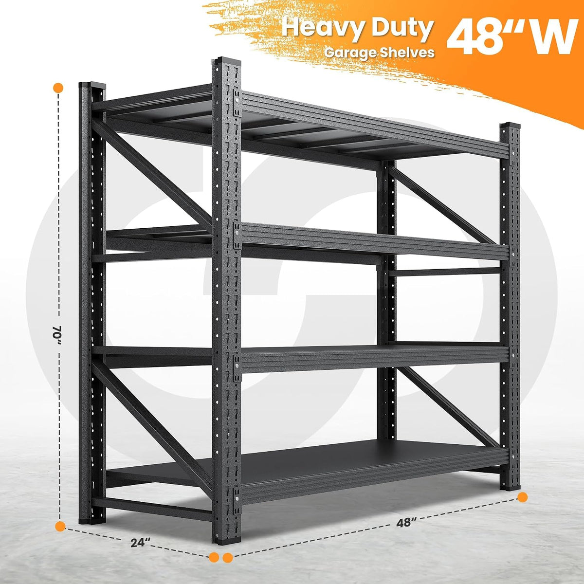 48” Wide Heavy Duty Metal Garage Shelving, Adjustable Storage Shelf