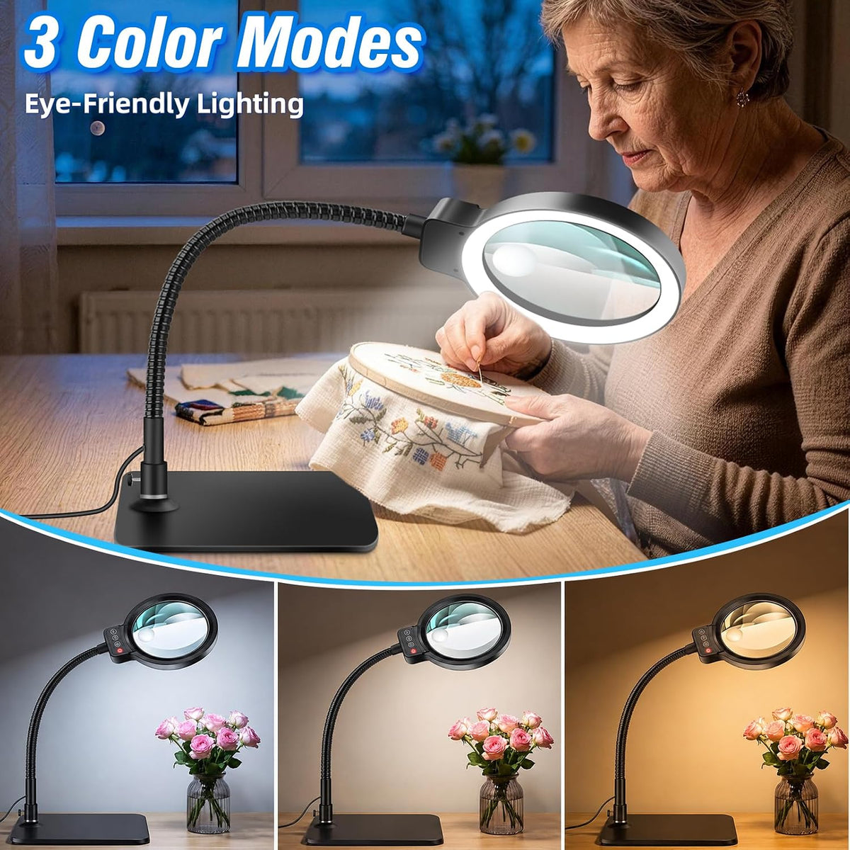 30X 12X Magnifying Glass with Light and Stand, 5-Inch Optical Grade HD Lens