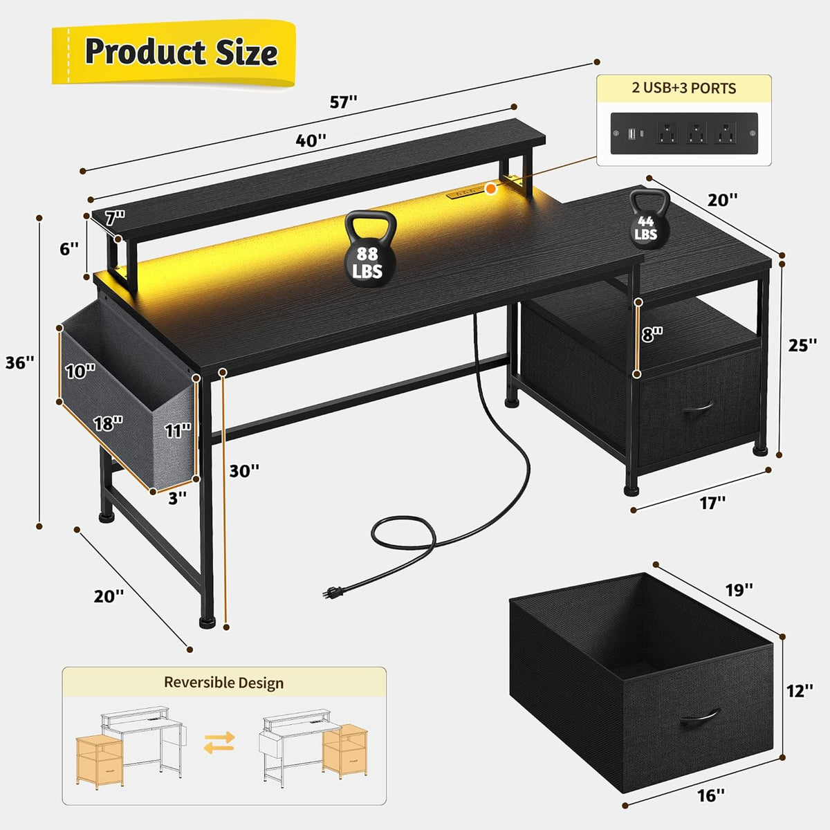 DurayLoly 57" Office Desk with Drawers & Printer Space for Home Work...